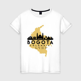 Женская футболка хлопок с принтом Богота (Колумбия) в Новосибирске, 100% хлопок | прямой крой, круглый вырез горловины, длина до линии бедер, слегка спущенное плечо | bogota | city | columbia | travel | богота | город | европа | карта | колумбия | мир | приключение | путешествие | столица | страна | туризм | турист | флаг