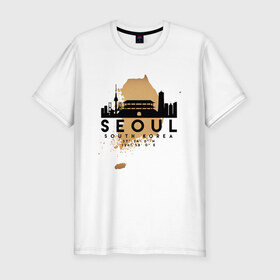 Мужская футболка хлопок Slim с принтом Сеул (Южная Корея) в Новосибирске, 92% хлопок, 8% лайкра | приталенный силуэт, круглый вырез ворота, длина до линии бедра, короткий рукав | city | korea | seoul | travel | город | европа | карта | корея | мир | приключение | путешествие | сеул | столица | страна | туризм | турист | флаг