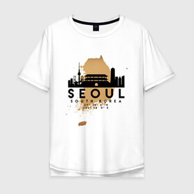 Мужская футболка хлопок Oversize с принтом Сеул (Южная Корея) в Новосибирске, 100% хлопок | свободный крой, круглый ворот, “спинка” длиннее передней части | Тематика изображения на принте: city | korea | seoul | travel | город | европа | карта | корея | мир | приключение | путешествие | сеул | столица | страна | туризм | турист | флаг