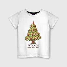 Детская футболка хлопок с принтом Елочка Авокадо в Новосибирске, 100% хлопок | круглый вырез горловины, полуприлегающий силуэт, длина до линии бедер | avocado | christmas | deer | new year | santa | tree | winter | авокадо | дед мороз | ёлочка | зима | зимние | новый год | санта