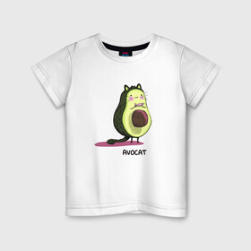 Детская футболка хлопок с принтом Авокот в Новосибирске, 100% хлопок | круглый вырез горловины, полуприлегающий силуэт, длина до линии бедер | avocat | авокадо | кот | рисунок