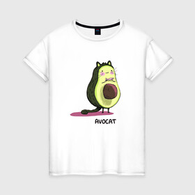 Женская футболка хлопок с принтом Авокот в Новосибирске, 100% хлопок | прямой крой, круглый вырез горловины, длина до линии бедер, слегка спущенное плечо | avocat | авокадо | кот | рисунок
