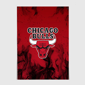 Постер с принтом CHICAGO BULLS в Новосибирске, 100% бумага
 | бумага, плотность 150 мг. Матовая, но за счет высокого коэффициента гладкости имеет небольшой блеск и дает на свету блики, но в отличии от глянцевой бумаги не покрыта лаком | 23 | bright | bulls | chicago bulls | fire | flame | heat | jordan | light | logo | michael jordan | nba | paris saint germain | psg | red | sport | wildfire | быки | джордан | искры | лого | майкл джордан | огненный | огонь | пламя | пожар