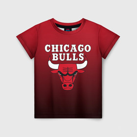 Детская футболка 3D с принтом CHICAGO BULLS в Новосибирске, 100% гипоаллергенный полиэфир | прямой крой, круглый вырез горловины, длина до линии бедер, чуть спущенное плечо, ткань немного тянется | Тематика изображения на принте: bulls | chicago | chicago bulls | nba | red bulls | usa | америка | быки | нба | сша | чикаго буллс