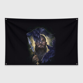 Флаг-баннер с принтом vikings в Новосибирске, 100% полиэстер | размер 67 х 109 см, плотность ткани — 95 г/м2; по краям флага есть четыре люверса для крепления | ragnar | raven | travis fimmel | vikings | викинги | вороны | норвегия | рагнар лодброк | скандинавия | трэвис фиммел