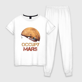 Женская пижама хлопок с принтом Захватить Марс в Новосибирске, 100% хлопок | брюки и футболка прямого кроя, без карманов, на брюках мягкая резинка на поясе и по низу штанин | Тематика изображения на принте: earth | mars | moon | nasa | red | space | астронавт | гагарин | земля | инопланетянин | комета | космонавт | космос | красный | луна | марс | марсианин | мереорит | наса | нло | планета | пришелец | ракета | солнце