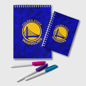 Блокнот с принтом GOLDEN STATE WARRIORS в Новосибирске, 100% бумага | 48 листов, плотность листов — 60 г/м2, плотность картонной обложки — 250 г/м2. Листы скреплены удобной пружинной спиралью. Цвет линий — светло-серый
 | golden state | golden state warriors | gsw | nba | usa | америка | голден стэйт уорриорз | гсв | нба | сша