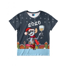 Детская футболка 3D с принтом Мышонок с шампанским в Новосибирске, 100% гипоаллергенный полиэфир | прямой крой, круглый вырез горловины, длина до линии бедер, чуть спущенное плечо, ткань немного тянется | Тематика изображения на принте: 2020 | mouse | rat | годкрысы | годмыши | зима | зимняя | крыса | мороз | мышка | мышь | новогодняя | новый год | новый год 2020 | рождество | симолгода | снег | холод