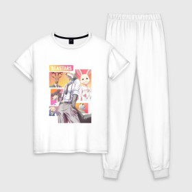 Женская пижама хлопок с принтом Beastars в Новосибирске, 100% хлопок | брюки и футболка прямого кроя, без карманов, на брюках мягкая резинка на поясе и по низу штанин | anime | beastars | аниме | выдающиеся звери