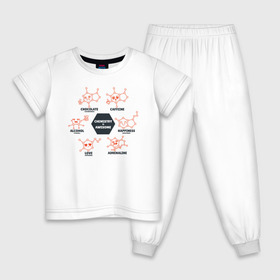 Детская пижама хлопок с принтом Химия в Новосибирске, 100% хлопок |  брюки и футболка прямого кроя, без карманов, на брюках мягкая резинка на поясе и по низу штанин
 | biology | geek | science | биология | гик | молекула | молекулы | наука | физика | химия