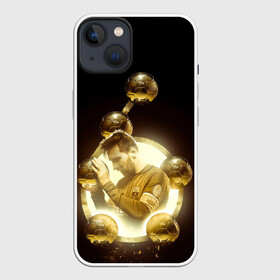 Чехол для iPhone 13 с принтом Месси шестикратный в Новосибирске,  |  | Тематика изображения на принте: argentina | barcelona | football | golden ball | leo | lionel messi | аргентина | барселона | золотой мяч | лео | лионель месси | футбол