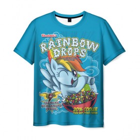Мужская футболка 3D с принтом Rainbow brops в Новосибирске, 100% полиэфир | прямой крой, круглый вырез горловины, длина до линии бедер | applejack | little | magic | mlp | my | pinkie pie | pony | rainbow dash | rarity | twilight | дракон | дружба | единорог | искорка | пони | селестия | спайк | сумеречная | это чудо