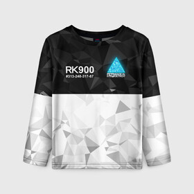 Детский лонгслив 3D с принтом RK900 CONNOR | КОННОР РК900 в Новосибирске, 100% полиэстер | длинные рукава, круглый вырез горловины, полуприлегающий силуэт
 | ai | android | connor | detroit | detroit become human | rk 800 | rk 900 | андроиды | детектив | игра | интерактивное кино | кара | коннор | маркус | роботы | фирменный стиль | экшн