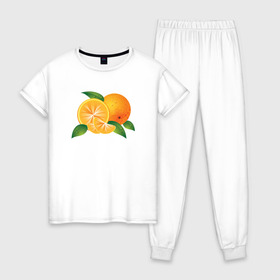 Женская пижама хлопок с принтом Апельсины в Новосибирске, 100% хлопок | брюки и футболка прямого кроя, без карманов, на брюках мягкая резинка на поясе и по низу штанин | апельсины | еда | рисунок | фрукт
