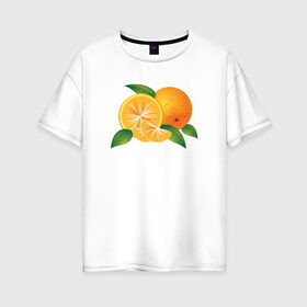 Женская футболка хлопок Oversize с принтом Апельсины в Новосибирске, 100% хлопок | свободный крой, круглый ворот, спущенный рукав, длина до линии бедер
 | апельсины | еда | рисунок | фрукт