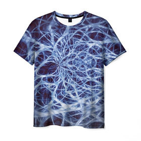 Мужская футболка 3D с принтом Nerves в Новосибирске, 100% полиэфир | прямой крой, круглый вырез горловины, длина до линии бедер | nerves | абстрактно | абстрактные | абстрактный | абстракция | нейронная | неон | неонка | неоновые | нерв | нервная | нервы | объёмные | объёмный | светящиеся | светящийся | сетка | сеть | система