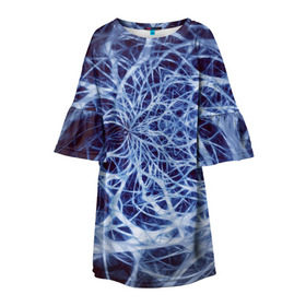 Детское платье 3D с принтом Nerves в Новосибирске, 100% полиэстер | прямой силуэт, чуть расширенный к низу. Круглая горловина, на рукавах — воланы | nerves | абстрактно | абстрактные | абстрактный | абстракция | нейронная | неон | неонка | неоновые | нерв | нервная | нервы | объёмные | объёмный | светящиеся | светящийся | сетка | сеть | система