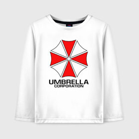 Детский лонгслив хлопок с принтом UMBRELLA CORP в Новосибирске, 100% хлопок | круглый вырез горловины, полуприлегающий силуэт, длина до линии бедер | Тематика изображения на принте: ada wong | biohazard | leon | nemesis | project resistance | raccoon city | re | re3 | resident evil | resident evil 3 | rpd | stars | umbrella | ада вонг | амбрелла | немезис | ужасы