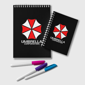 Блокнот с принтом UMBRELLA CORP в Новосибирске, 100% бумага | 48 листов, плотность листов — 60 г/м2, плотность картонной обложки — 250 г/м2. Листы скреплены удобной пружинной спиралью. Цвет линий — светло-серый
 | Тематика изображения на принте: ada wong | biohazard | leon | nemesis | project resistance | raccoon city | re | re3 | resident evil | resident evil 3 | rpd | stars | umbrella | ада вонг | амбрелла | немезис | ужасы