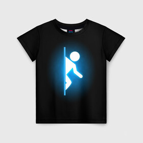 Детская футболка 3D с принтом Portal в Новосибирске, 100% гипоаллергенный полиэфир | прямой крой, круглый вырез горловины, длина до линии бедер, чуть спущенное плечо, ткань немного тянется | portal | игра | футболка | чёрный