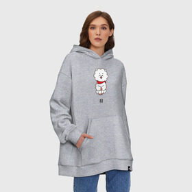 Худи SuperOversize хлопок с принтом BTS BT21 RJ в Новосибирске, 70% хлопок, 30% полиэстер, мягкий начес внутри | карман-кенгуру, эластичная резинка на манжетах и по нижней кромке, двухслойный капюшон
 | bt21 | bts | j hope | jimin | jin | jungkook | k pop | puzzle star bt21 | rj | rm | suga | v | для детей | игра | музыка