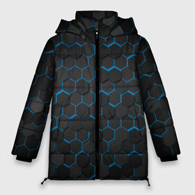 Женская зимняя куртка 3D с принтом OCTAGON голубой в Новосибирске, верх — 100% полиэстер; подкладка — 100% полиэстер; утеплитель — 100% полиэстер | длина ниже бедра, силуэт Оверсайз. Есть воротник-стойка, отстегивающийся капюшон и ветрозащитная планка. 

Боковые карманы с листочкой на кнопках и внутренний карман на молнии | neon octagon | octagon | голубые соты | голубые соты в неоне | неон | неоновые соты | шестиугольники