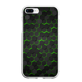 Чехол для iPhone 7Plus/8 Plus матовый с принтом OCTAGON зеленый в Новосибирске, Силикон | Область печати: задняя сторона чехла, без боковых панелей | neon octagon | octagon | зеленые соты | зеленые соты в неоне | неон | неоновые соты | шестиугольники