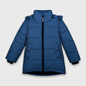 Зимняя куртка для девочек 3D с принтом 19-4052 Classic Blue в Новосибирске, ткань верха — 100% полиэстер; подклад — 100% полиэстер, утеплитель — 100% полиэстер. | длина ниже бедра, удлиненная спинка, воротник стойка и отстегивающийся капюшон. Есть боковые карманы с листочкой на кнопках, утяжки по низу изделия и внутренний карман на молнии. 

Предусмотрены светоотражающий принт на спинке, радужный светоотражающий элемент на пуллере молнии и на резинке для утяжки. | Тематика изображения на принте: 9 4052 | без дизайна | без принта | без узора | главный цвет 2020 года | код цвета | нг | новый год | праздник | про | рождество | синий | синяя одежда | цвет нового года