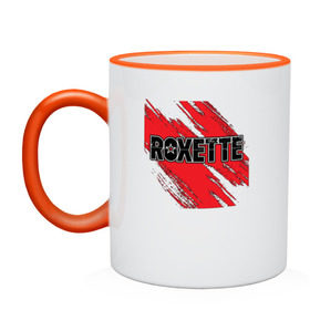 Кружка двухцветная с принтом Roxette в Новосибирске, керамика | объем — 330 мл, диаметр — 80 мм. Цветная ручка и кайма сверху, в некоторых цветах — вся внутренняя часть | roxette | европоп | музыка | поп | ро | рок | роксэт