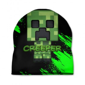 Шапка 3D с принтом MINECRAFT CREEPER в Новосибирске, 100% полиэстер | универсальный размер, печать по всей поверхности изделия | game | minecraft | блоки | игра | квадраты | компьютерная игра | крипер | майнкрафт