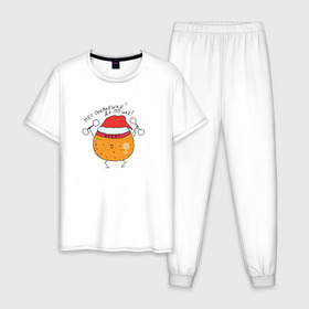 Мужская пижама хлопок с принтом Мандаринка Новый год в Новосибирске, 100% хлопок | брюки и футболка прямого кроя, без карманов, на брюках мягкая резинка на поясе и по низу штанин
 | Тематика изображения на принте: 