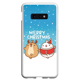 Чехол для Samsung S10E с принтом Molang Merry Christmas в Новосибирске, Силикон | Область печати: задняя сторона чехла, без боковых панелей | chicken | christmas | deer | korea | molang | newyear | piupiu | rabbit | smow | snowflakes | winter | год | зима | корея | кролик | моланг | новый | олень | пиу | рождество | снег | снежинка