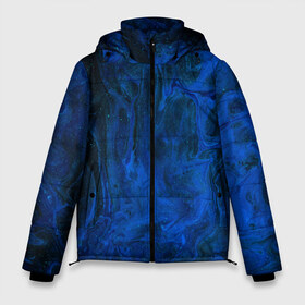 Мужская зимняя куртка 3D с принтом BLUE GLOSS в Новосибирске, верх — 100% полиэстер; подкладка — 100% полиэстер; утеплитель — 100% полиэстер | длина ниже бедра, свободный силуэт Оверсайз. Есть воротник-стойка, отстегивающийся капюшон и ветрозащитная планка. 

Боковые карманы с листочкой на кнопках и внутренний карман на молнии. | Тематика изображения на принте: abstraction | blue | cosmos | gloss | kosmos | neon | trend | абстракция | акрил | акриловые | блеск | кислотный | космос | краски | синий
