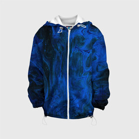 Детская куртка 3D с принтом BLUE GLOSS в Новосибирске, 100% полиэстер | застежка — молния, подол и капюшон оформлены резинкой с фиксаторами, по бокам — два кармана без застежек, один потайной карман на груди, плотность верхнего слоя — 90 г/м2; плотность флисового подклада — 260 г/м2 | abstraction | blue | cosmos | gloss | kosmos | neon | trend | абстракция | акрил | акриловые | блеск | кислотный | космос | краски | синий