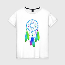 Женская футболка хлопок с принтом Ловец Снов в Новосибирске, 100% хлопок | прямой крой, круглый вырез горловины, длина до линии бедер, слегка спущенное плечо | ловец снов | перья | рисунок | сон