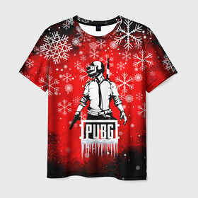 Мужская футболка 3D с принтом PUBG. в Новосибирске, 100% полиэфир | прямой крой, круглый вырез горловины, длина до линии бедер | 2020 | pubg | игра | игроман | киберспорт | киберспортсмены | новогодний pubg | новый год | пабг | пубг | снежинки