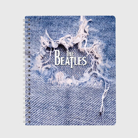 Тетрадь с принтом The Beatles в Новосибирске, 100% бумага | 48 листов, плотность листов — 60 г/м2, плотность картонной обложки — 250 г/м2. Листы скреплены сбоку удобной пружинной спиралью. Уголки страниц и обложки скругленные. Цвет линий — светло-серый
 | Тематика изображения на принте: england | group | jeans | legend | liverpool | music | rock | the beatles | англия | битлз | группа | джинса | легенда | ливерпуль | музыка | рок