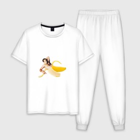 Мужская пижама хлопок с принтом Николас Кейдж в банане в Новосибирске, 100% хлопок | брюки и футболка прямого кроя, без карманов, на брюках мягкая резинка на поясе и по низу штанин
 | Тематика изображения на принте: mem | memes | актер | банан | знаменитость | мем | николас кейдж | прикол | смешная картинка | юмор