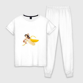 Женская пижама хлопок с принтом Николас Кейдж в банане в Новосибирске, 100% хлопок | брюки и футболка прямого кроя, без карманов, на брюках мягкая резинка на поясе и по низу штанин | mem | memes | актер | банан | знаменитость | мем | николас кейдж | прикол | смешная картинка | юмор