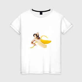 Женская футболка хлопок с принтом Николас Кейдж в банане в Новосибирске, 100% хлопок | прямой крой, круглый вырез горловины, длина до линии бедер, слегка спущенное плечо | mem | memes | актер | банан | знаменитость | мем | николас кейдж | прикол | смешная картинка | юмор
