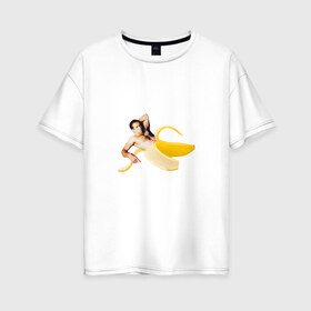 Женская футболка хлопок Oversize с принтом Николас Кейдж в банане в Новосибирске, 100% хлопок | свободный крой, круглый ворот, спущенный рукав, длина до линии бедер
 | mem | memes | актер | банан | знаменитость | мем | николас кейдж | прикол | смешная картинка | юмор