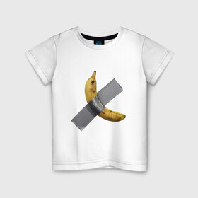 Детская футболка хлопок с принтом  Банан за 120 тысяч долларов в Новосибирске, 100% хлопок | круглый вырез горловины, полуприлегающий силуэт, длина до линии бедер | art basel | banan | mem | memas | meme | мем | мемас | мемчик