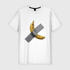 Мужская футболка хлопок Slim с принтом Банан за 120 тысяч долларов в Новосибирске, 92% хлопок, 8% лайкра | приталенный силуэт, круглый вырез ворота, длина до линии бедра, короткий рукав | Тематика изображения на принте: art basel | banan | mem | memas | meme | мем | мемас | мемчик