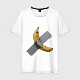 Мужская футболка хлопок с принтом  Банан за 120 тысяч долларов в Новосибирске, 100% хлопок | прямой крой, круглый вырез горловины, длина до линии бедер, слегка спущенное плечо. | art basel | banan | mem | memas | meme | мем | мемас | мемчик