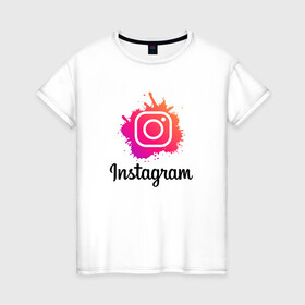 Женская футболка хлопок с принтом INSTAGRAM в Новосибирске, 100% хлопок | прямой крой, круглый вырез горловины, длина до линии бедер, слегка спущенное плечо | insta | instagram | instagramm | social | видео | инста | инстаграм | инстаграмм | приложение | социальная сеть | фото
