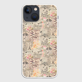 Чехол для iPhone 13 mini с принтом Paris vintage theme в Новосибирске,  |  | paris | vintage | винтаж | газета | декупаж | обои | париж | франция