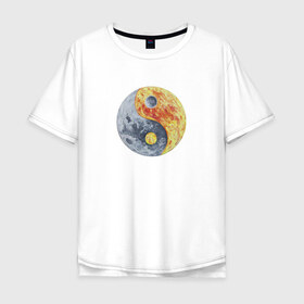 Мужская футболка хлопок Oversize с принтом Луна (Инь-Янь) в Новосибирске, 100% хлопок | свободный крой, круглый ворот, “спинка” длиннее передней части | инь янь | китайская культура | луна | планета | рисунок | фэншуй
