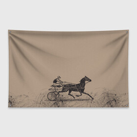 Флаг-баннер с принтом лошадь с колесницей в Новосибирске, 100% полиэстер | размер 67 х 109 см, плотность ткани — 95 г/м2; по краям флага есть четыре люверса для крепления | Тематика изображения на принте: животные | конный спорт | конь | лошадь | наездник | спорт