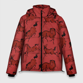 Мужская зимняя куртка 3D с принтом красные кони в Новосибирске, верх — 100% полиэстер; подкладка — 100% полиэстер; утеплитель — 100% полиэстер | длина ниже бедра, свободный силуэт Оверсайз. Есть воротник-стойка, отстегивающийся капюшон и ветрозащитная планка. 

Боковые карманы с листочкой на кнопках и внутренний карман на молнии. | животные | конный спорт | конь | лошадь | наездник | спорт
