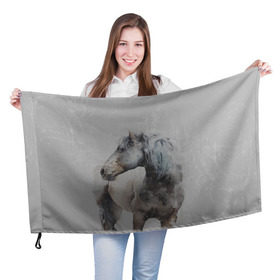 Флаг 3D с принтом лошадь в Новосибирске, 100% полиэстер | плотность ткани — 95 г/м2, размер — 67 х 109 см. Принт наносится с одной стороны | животные | конный спорт | конь | лошадь | наездник | спорт